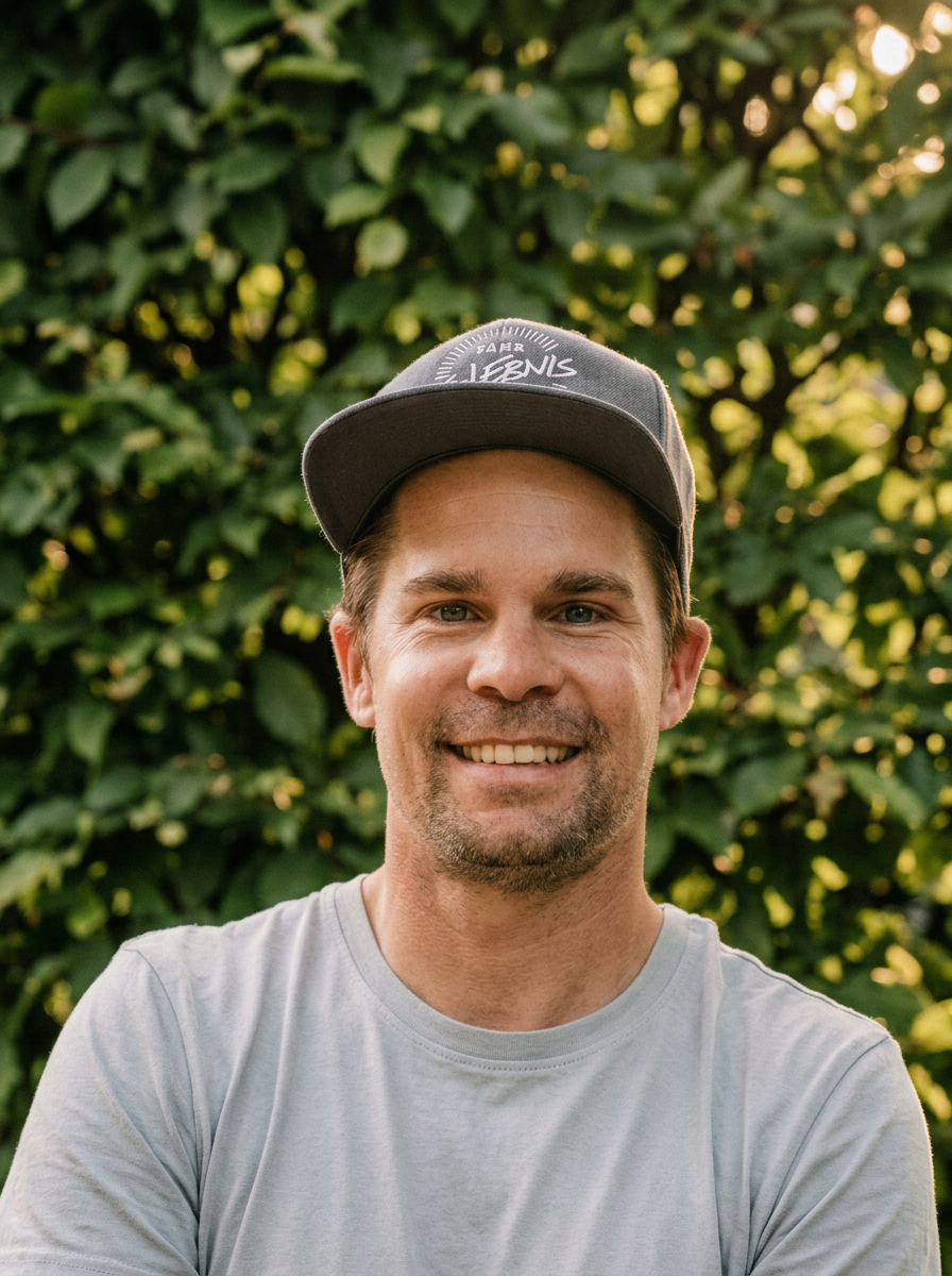Portrait von Andreas Benz vor grüner Hecke
