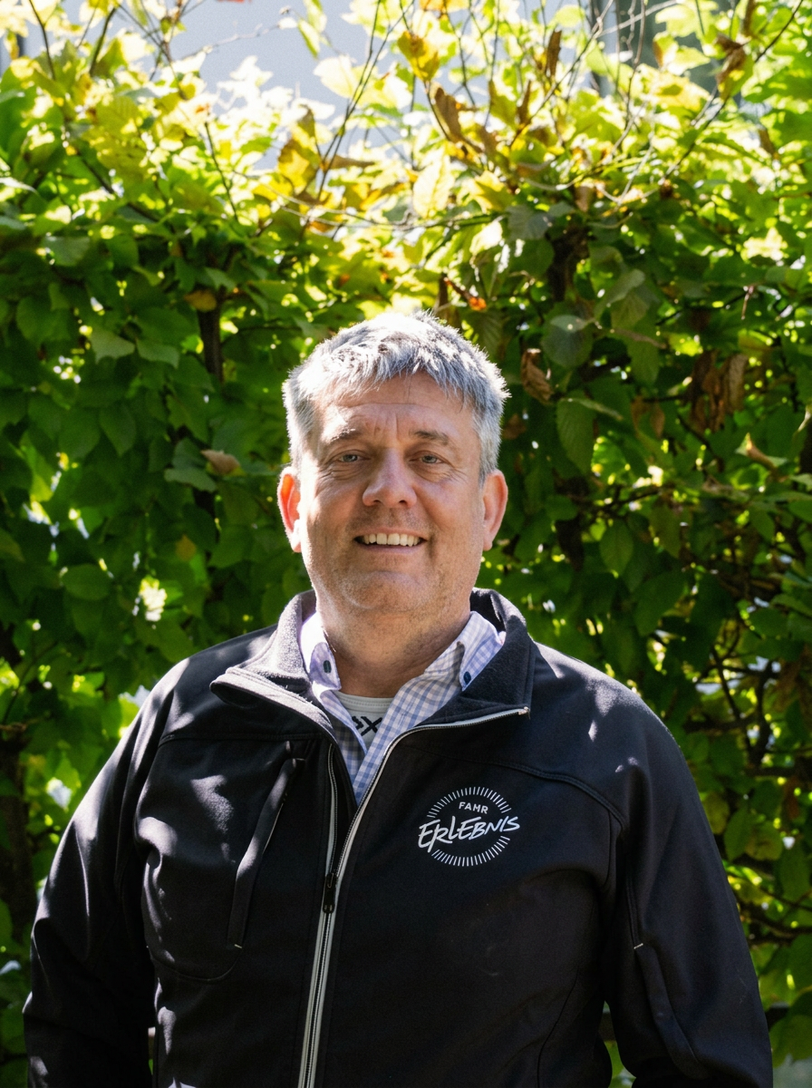 Portrait von Harry Pfändler vor grüner Hecke